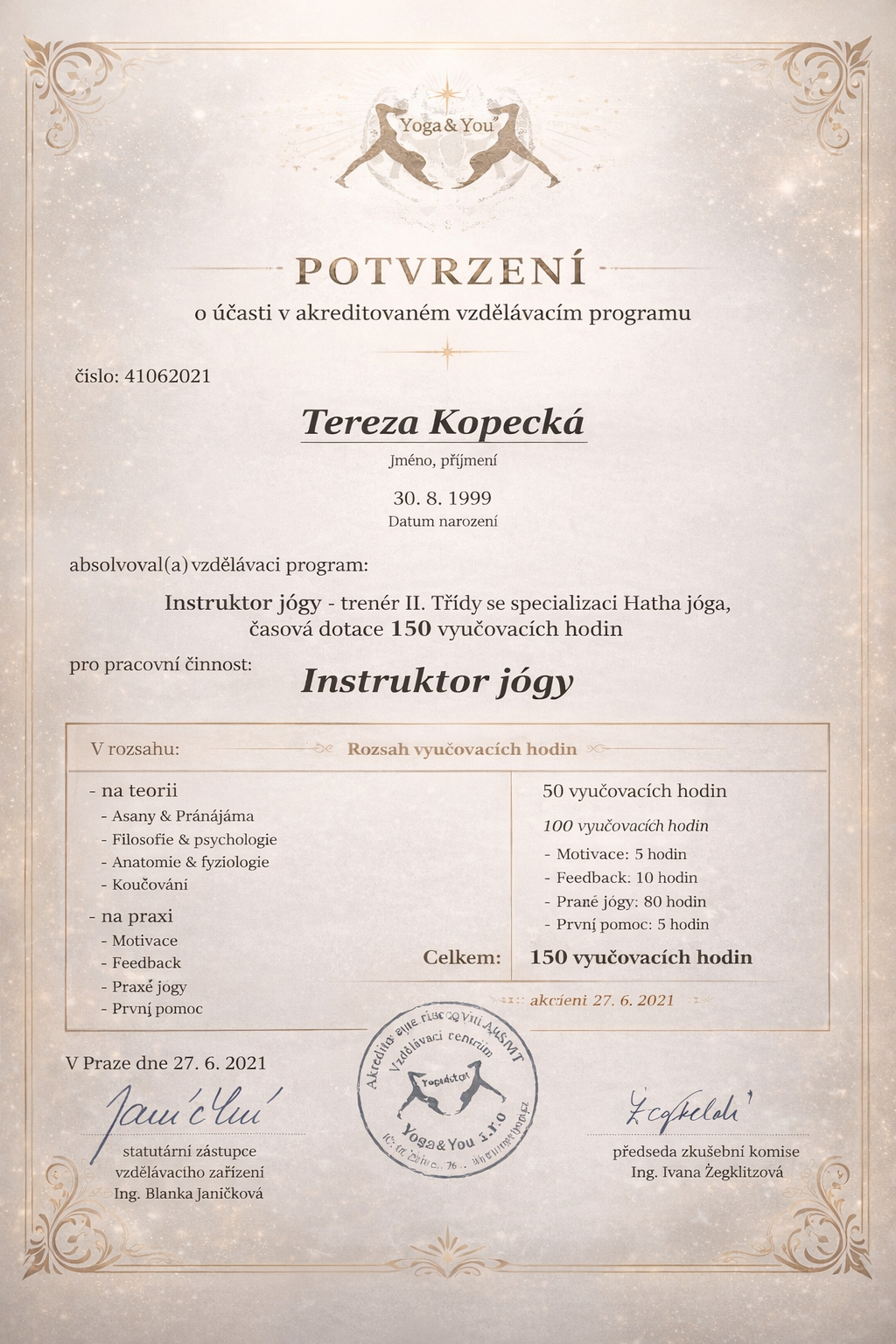 Certifikace Yoga & You - Instruktor jógy